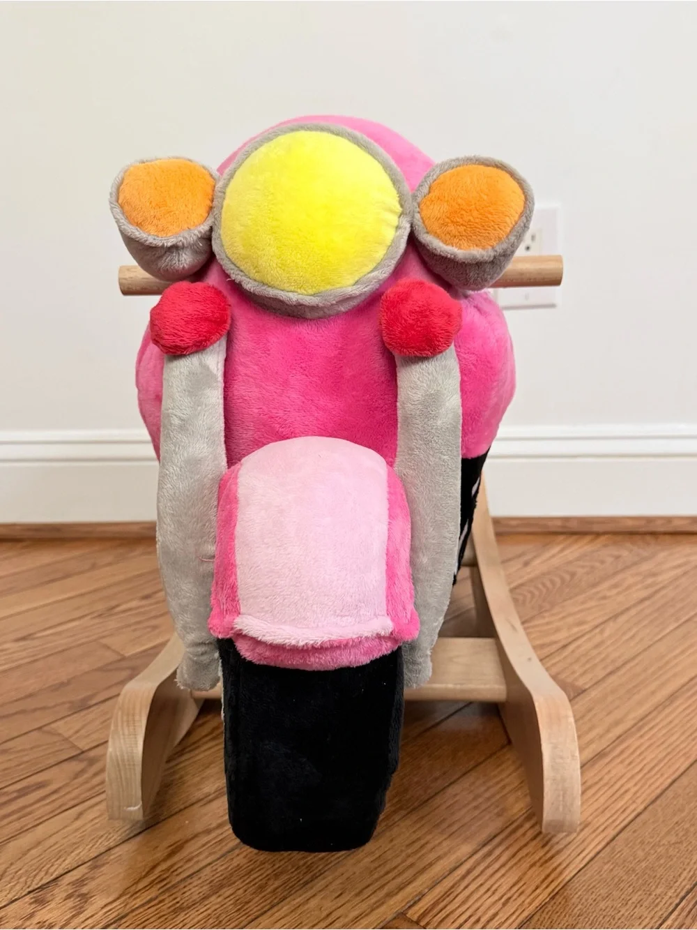 Rockabye Lil Biker Motorcycle Musical Plush Wooden Pink Rocker Baby Toddler New